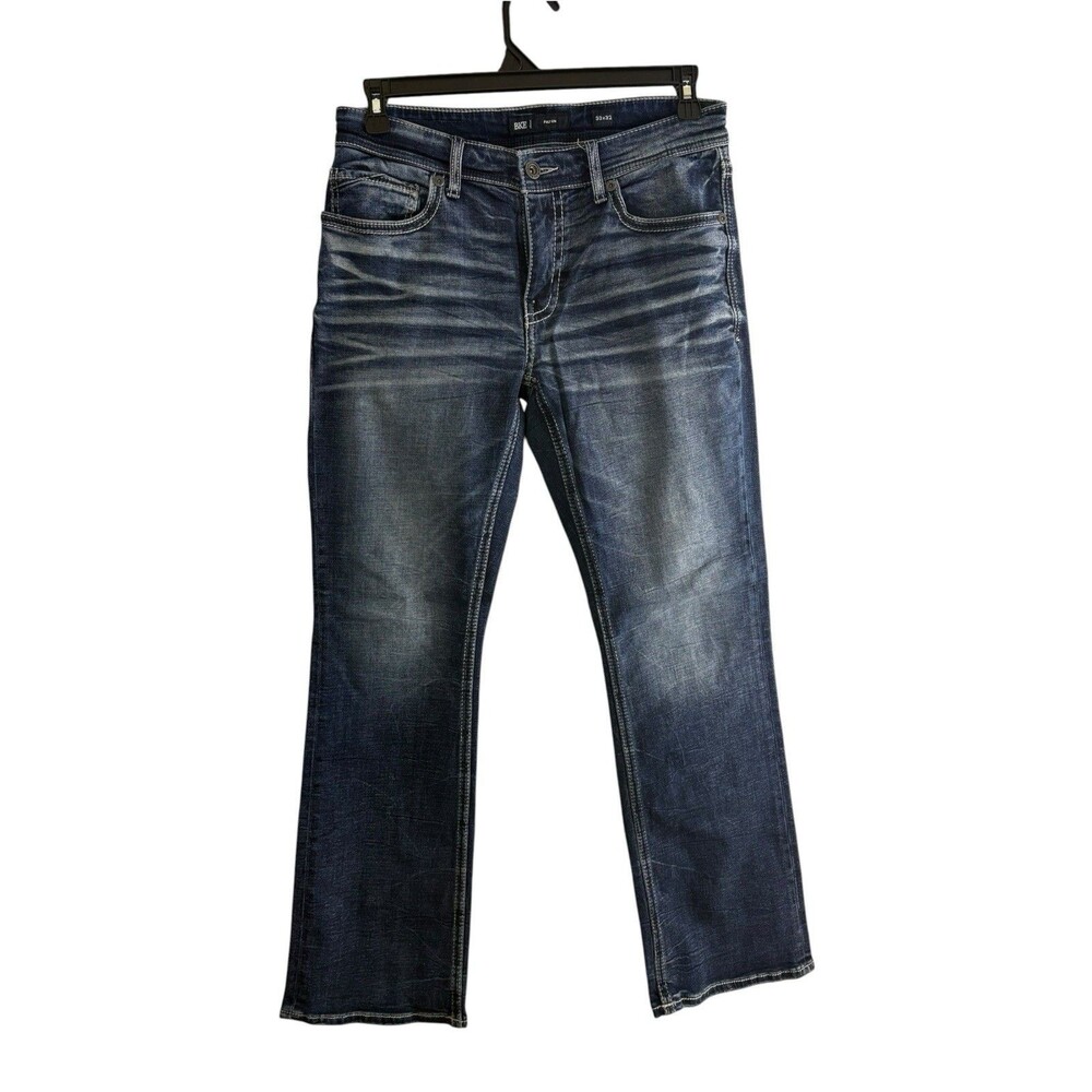 BKE Bucke Mens Jeans Size 33x32 Fulton medium Wash Boot cut Dark Wash Stretch
